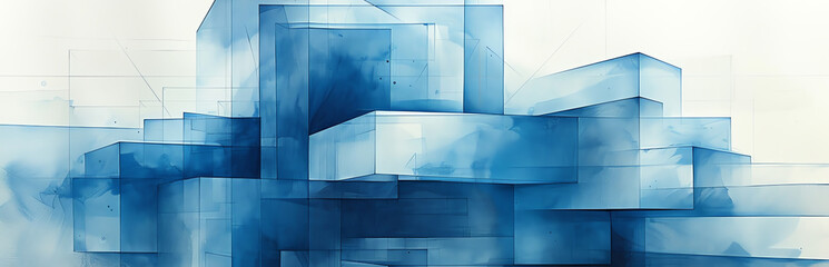 blue modern cubic painting for decoration, AI generated