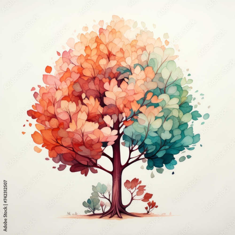 Aufkleber generative ai retro-inspired tree illustration
