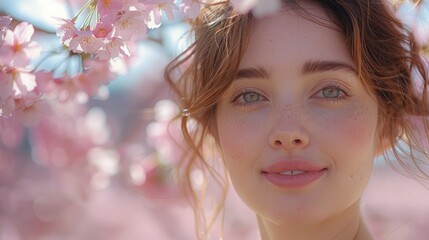 Young Woman Radiating Joy Amongst Cherry Blossom Blooms