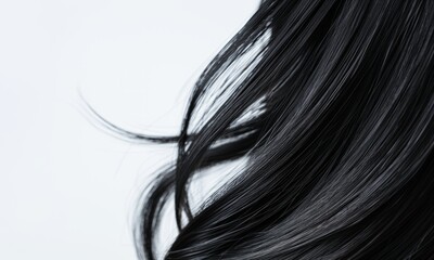 Rear View of a Woman With Long Dark Hair Against a White Background
