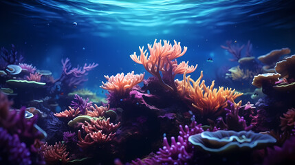 Obraz na płótnie Canvas Beautiful undersea tropical fluorescent sea anemone on deep sea coral reef