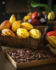 increase in the cost of raw materials cocoa fruits, chocolate, the price of cocoa beans, expensive chocolate, cocoa crop failure. wooden