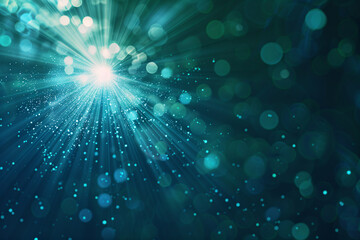 Asymmetric turquoise light burst, an abstract ray of light, background overlay
