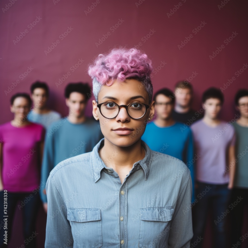 Poster Stock image of a non-binary person expressing their identity and individuality, representing gender diversity Generative AI