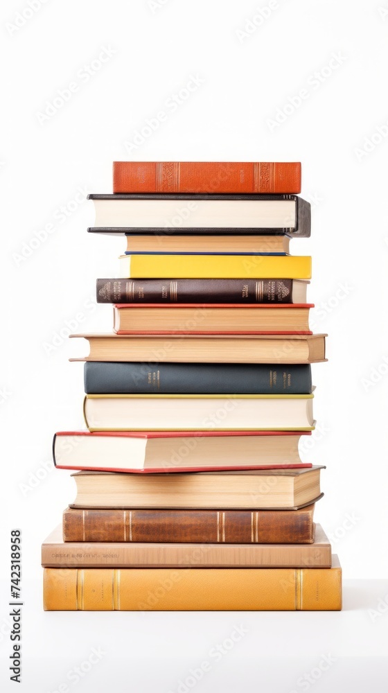 Aufkleber Stock image of a stack of books on a white background, educational and organized Generative AI