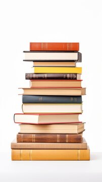Stock image of a stack of books on a white background, educational and organized Generative AI