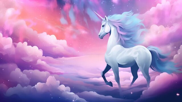 Majestic unicorn in a mystical pink and blue galaxy with twinkling stars