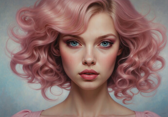 Fototapeta premium Beautiful woman with pink hair.