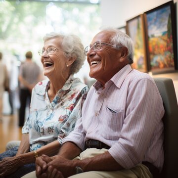 Stock image of an elderly couple attending a cultural event, enjoying the arts Generative AI