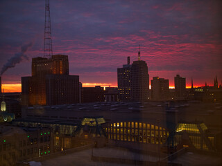 sunset over downtown milwaukee wisconsin 
