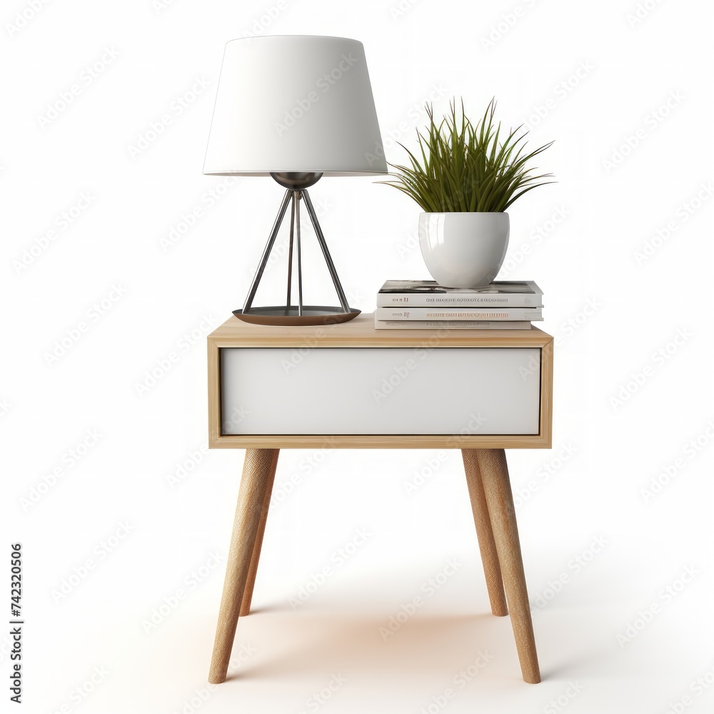 Poster Stock image of an office side table on a white background, versatile, additional workspace or decor Generative AI