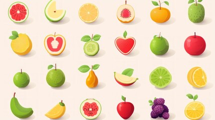 Generative AI set of different fruits flat