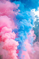Fototapeta premium Blue and pink smoke, gender reveal party concept background