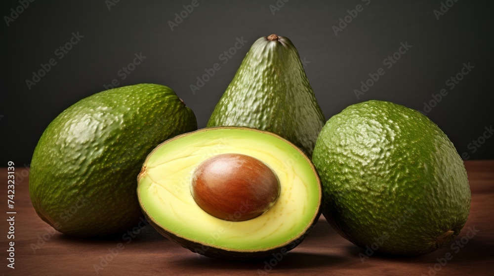 Aufkleber three ripe avocados captured in a close-up realistic photo against a white background generative ai