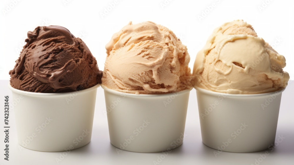 Aufkleber three scoops of indulgent coffee-flavored ice cream showcased in a close-up realistic photo against 