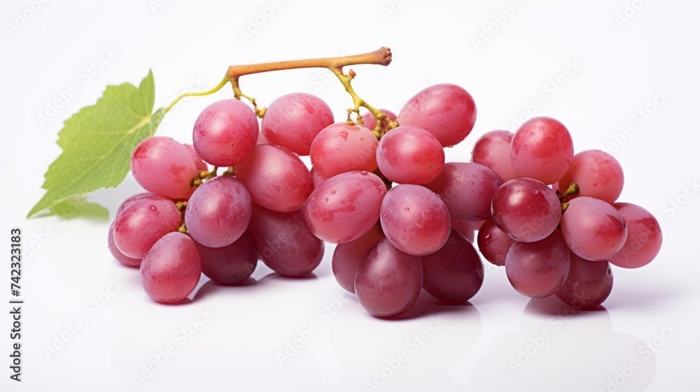 Poster Three sweet red grapes captured in a close-up realistic photo against a white background Generative AI