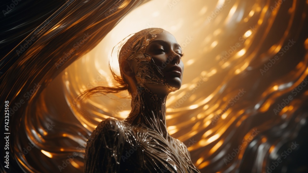 Aufkleber Generative AI Unique textures and layers blending seamlessly into a futuristic girl