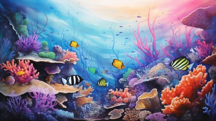 Fototapeta na wymiar Generative AI Vibrant coral reefs teeming with marine life. aquarelle