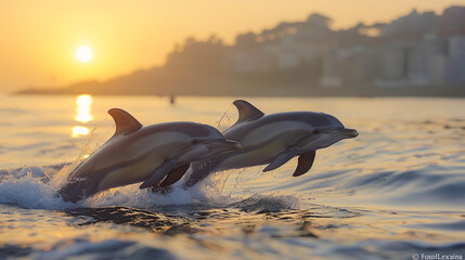 Dolphins in the waters of the Bay of Biscay off the coast of Spain.