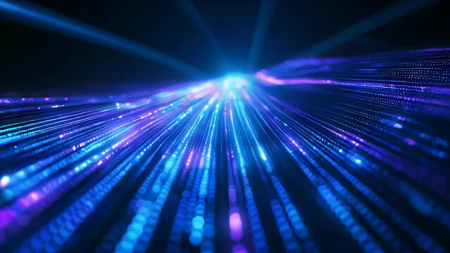Accelerating streaks of light through cyberspace, with blue and pink rays converging towards a central point, expressing a sense of energy and speed.
