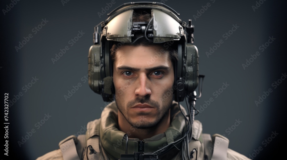 Poster generative ai portrait of a soldier in a helmet