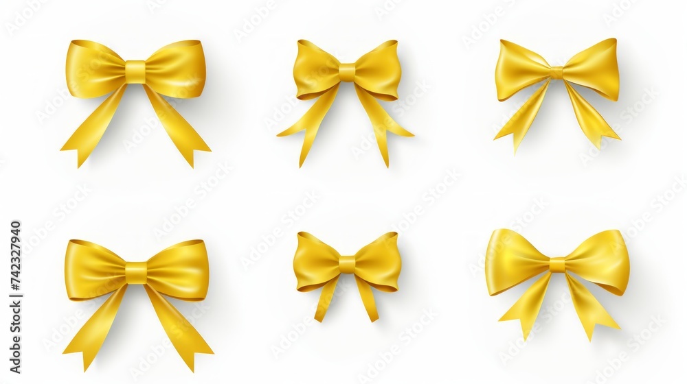 Poster generative ai set of different yellow ribbons, on a white isolated background