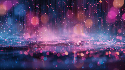 Glitchy raindrops cascading down an invisible canvas, creating a surreal symphony of pixelated precipitation. - obrazy, fototapety, plakaty