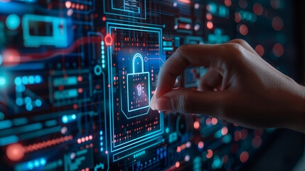 Unlock digital cybersecurity lock using finger