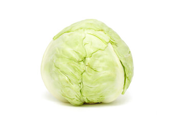 head of fresh green cabbage on a white background