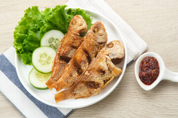 Ikan Laosan Goreng (Fourfinger threadfin fish), Indonesian food
