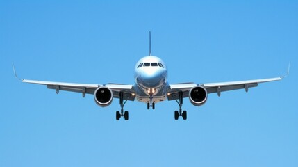 Obraz premium The engines of a commercial airliner roaring to life as it gains speed and takes off into the clear blue sky.