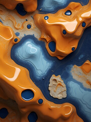 Colorful 3D Abstract Liquid. The liquid is made up of a variety of vibrant colors, including orange, blue, and yellow