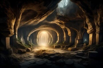 An ancient underground cavern, where time's whispers resonate through the stone.