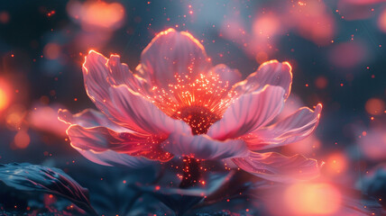 Witness the birth of a celestial bloom, as petals of stardust unfurl in a cosmic garden of hyper-realistic abstraction. - obrazy, fototapety, plakaty
