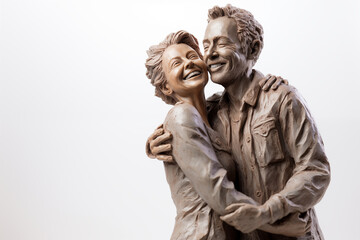 Beautiful sculpture old couple hugging each other. Romantic concept. Concept of mature and long lasting love