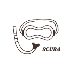 Monochrome diving mask snorkel. Vector doodle hand drawn black and white illustration posters t-shirts and stickers