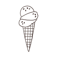 Monochrome Ice Cream Cone. Vector doodle hand drawn black and white illustration posters t-shirts and stickers