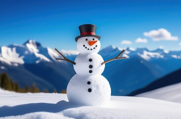 Obraz premium Snowman against Alpine panorama 