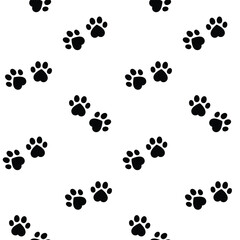 Cute cat, dog paw print. Black, white cutie cat paw black and white colors. Sticker, wall art, background, kids room decoration. Paw ,trail, pet, step, footprint