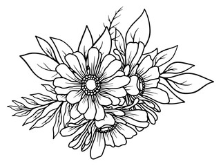 Flower Line Art Arrangement Illustration