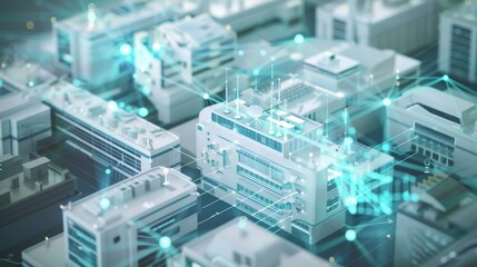 Modern hospital and communication network concept. Medical technology. MedTech.