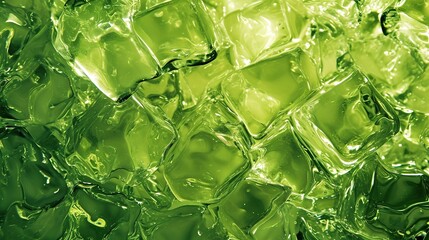 abstract background of ice cubes close-up. green color.
