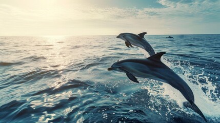 Beautiful dolphins jump out of the water.