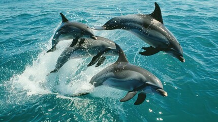 Naklejka premium Beautiful dolphins jump out of the water.