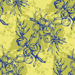 Juniper branch seamless pattern. Floral Bohemian Tile. Vector floral background. Herbal plants. © yanushkov