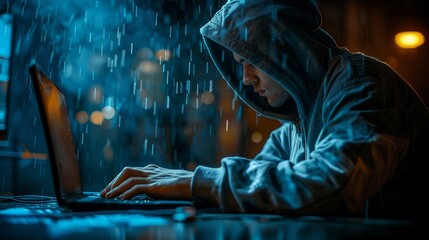 Fototapeta premium Depict a hacker attempting to penetrate a network, countered by real-time cybersecurity defenses, showcasing resilience