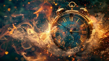 Time's running out - Vintage Pocket Watch in Mystical Fiery Swirls with Sparkles Concept