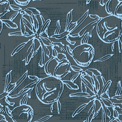 Juniper branch seamless pattern. Floral Bohemian Tile. Vector floral background. Herbal plants. © yanushkov