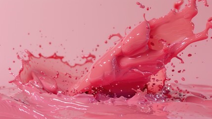 Vibrant Pink Liquid Splash on a Smooth Surface, Resembling Lipstick