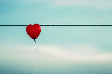 Crimson Love Balloon Suspended on a Wire.